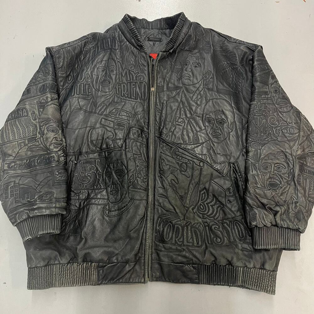 VTG Leather Scarface Movie Jacket Movie Hip Hop Mens 5XL Black Tony Montana